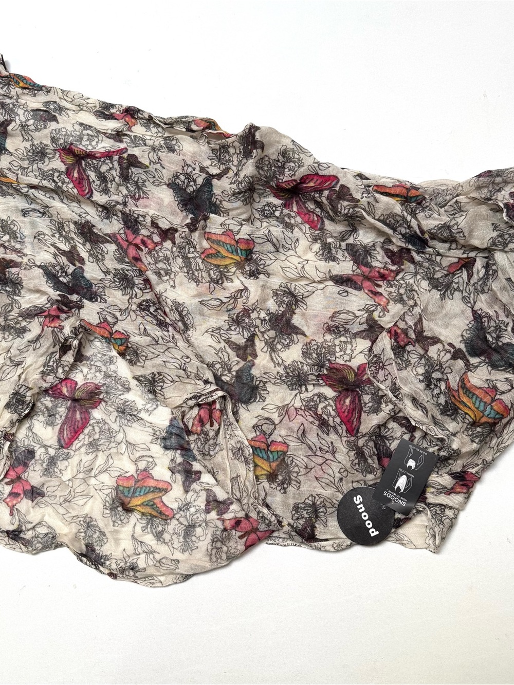 Atmosphere Floral Butterfly Print Lightweight Scarf in Cream, Pink, Yellow, Blue